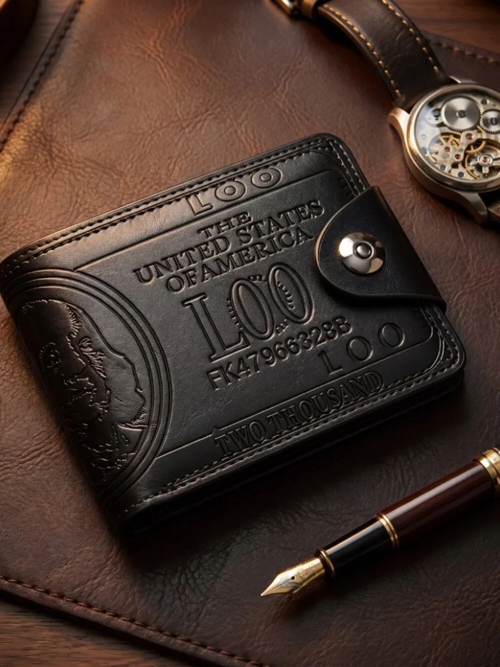 Benjamin Bill Vintage Wallet - $100 Bill Design Bifold